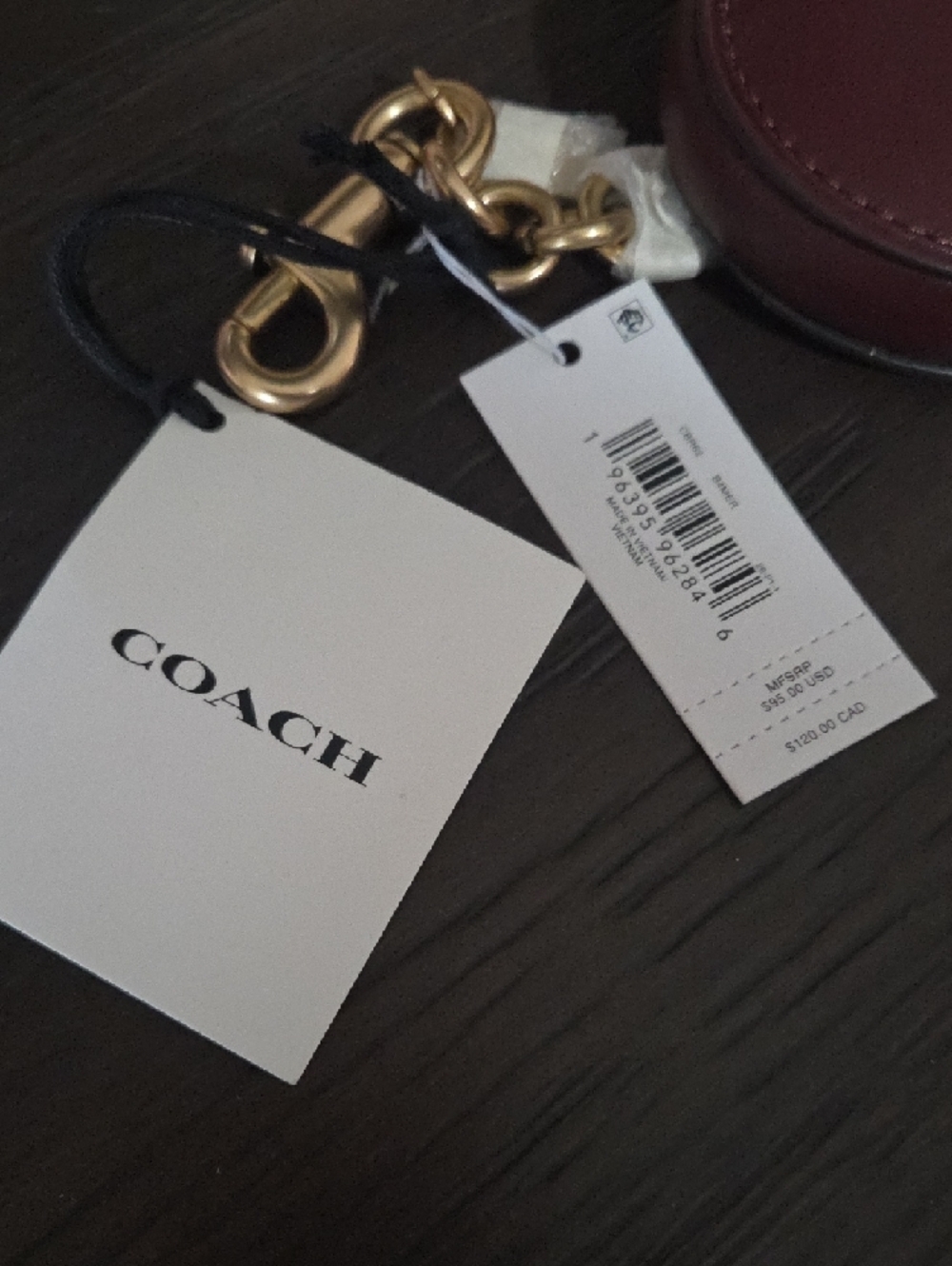 Coach Heart-Shaped Coin Pouch Keychain in Merlot with Gold Hardware - Picture 5 of 5